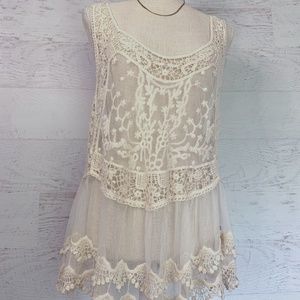 Roomates bohemian crochet sheer top large
